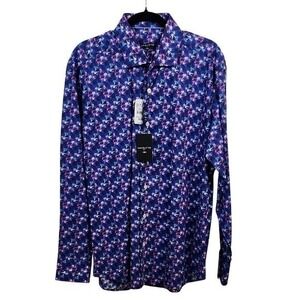 NWT Masutto XL Long Sleeve Button‎ Up Shirt Palm Tree Print Multi Color Cotton